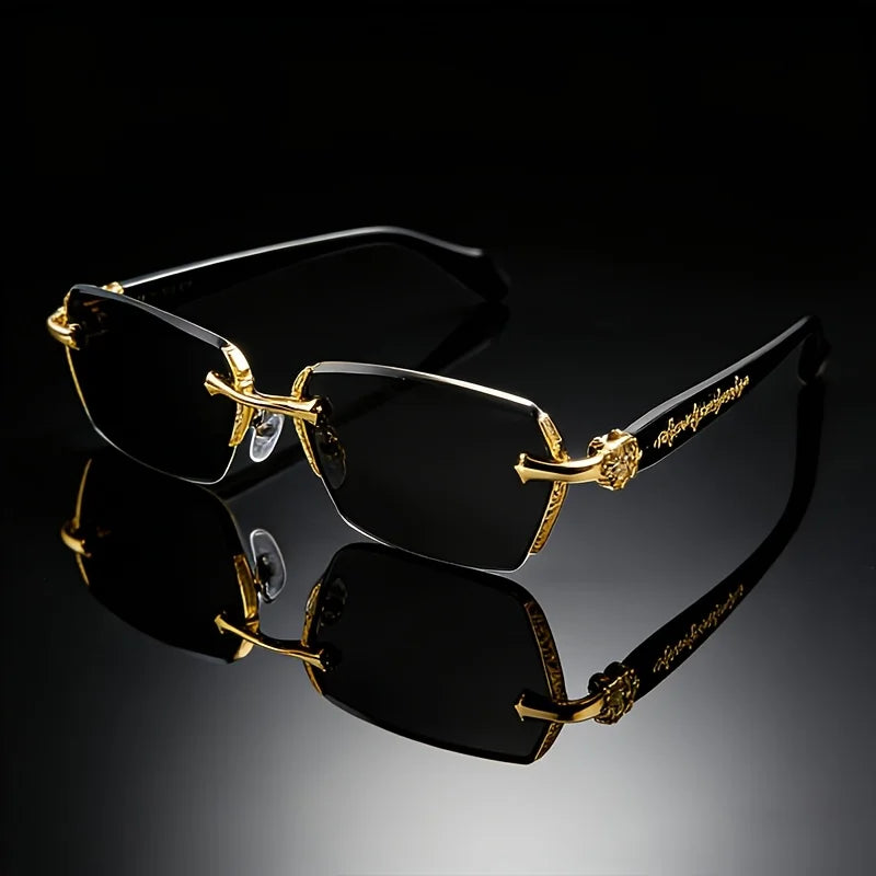 New classic retro square frameless small frame trendy daily casual wear sunglasses, metal frame + PC lenses, unisex street sunglasses, simple and advanced sense, light and no nose pressure, showing a small face artifact