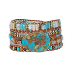 Boho Handmade Natural Stone Beaded Bracelets Turquoise Blue Jasper Hematite Crystal 5 Wraps mbzr