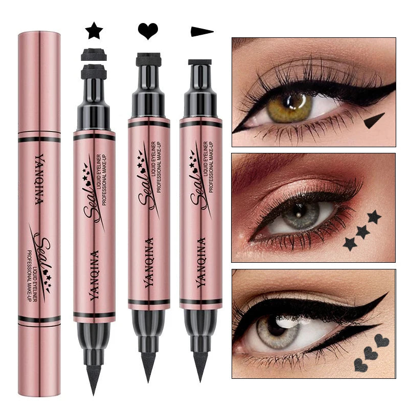 Women's Double-Headed Stamp Eyeliner Large-Capacity Liquid Black Winged Cat-Eye Makeup Tool Waterproof for Eye Beauty mbzr