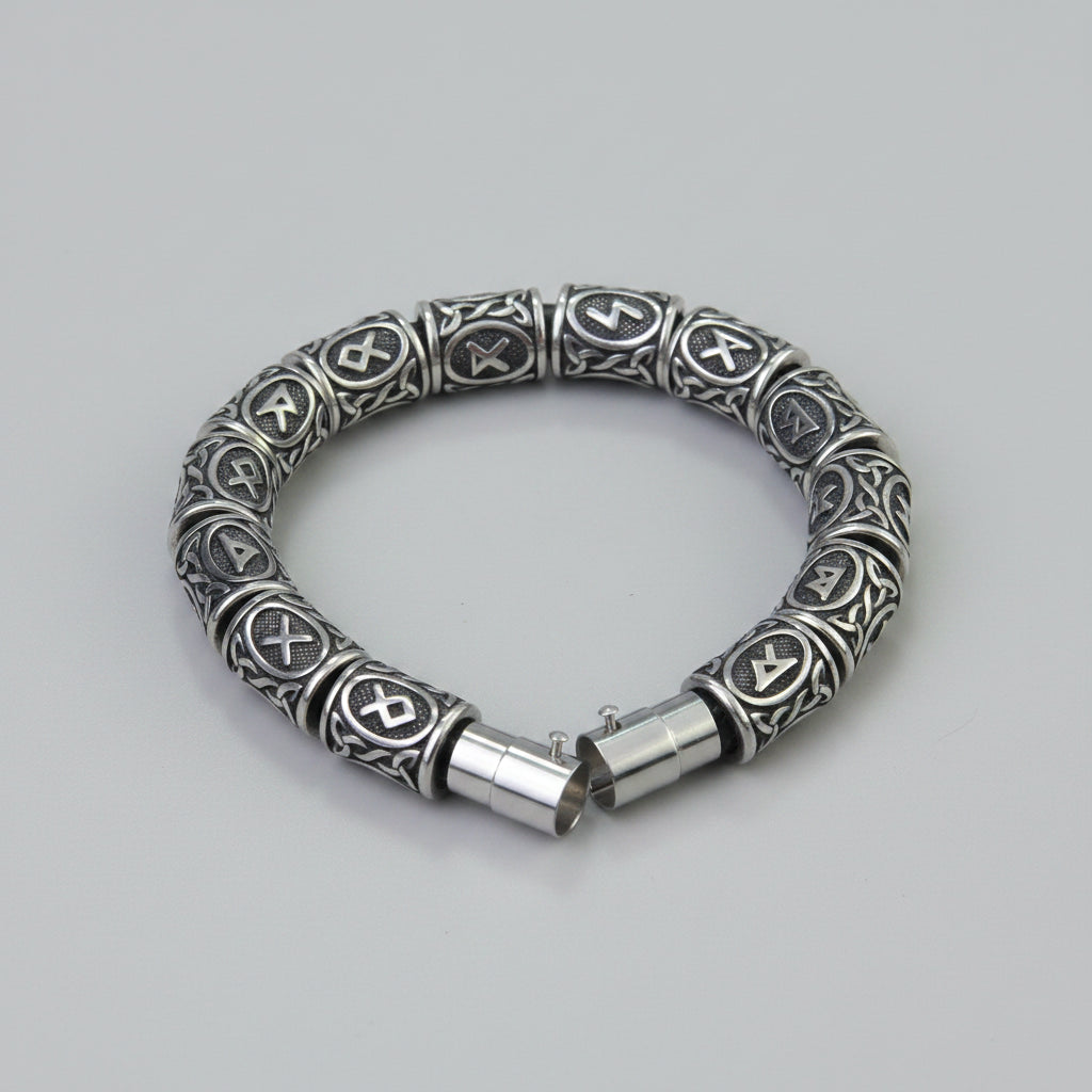 Viking Runes Beads Men's Bracelet Fashion Charm Beads Bracelet with Wooden Box mbzr