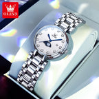 OLEVS 5573 Women's Watch Waterproof Star Moon Diamond Roman Scale Dial Solid Stainless Steel Elegant Luxury Quartz Women Watch mbzr