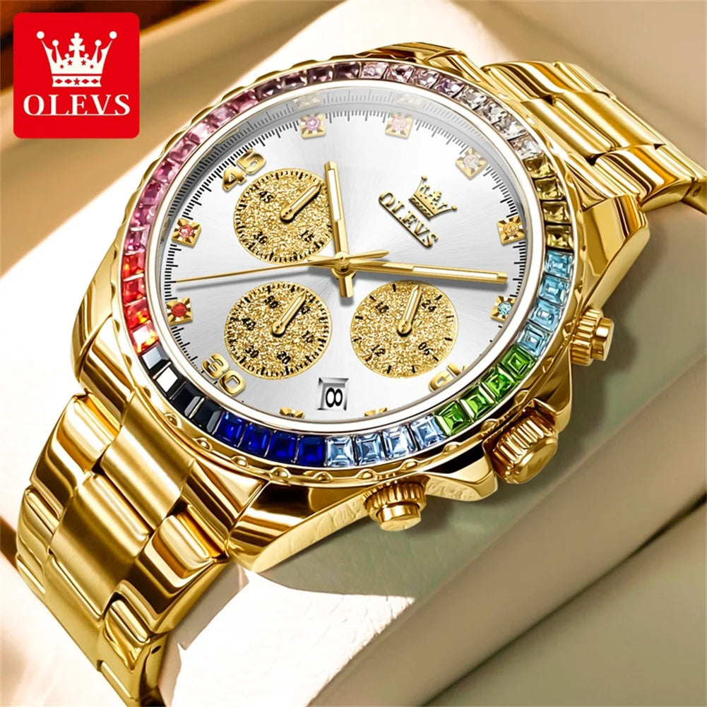 OLEVS 2939 Luxury Quartz Movement Rainbow Di Watch For Men 24-hour Display Minute Timing Single Calendar Window Luminous 30M Waterproof Watch mbzr