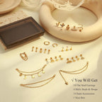 24Pcs 316L Surgical Steel Flat Back Earrings for Women Men Dangle Chain Stackable Cartilage Stud Helix Piercing Dainty Jewelry