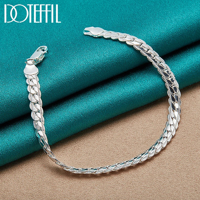 S925 Sterling Silver 6mm Flat Side Chain Bracelet 18-20cm Adjustable Lobster Clasp Anti-allergy Never Fade Minimalist Luxury Wedding Engagement Fine Jewelry Gift For Men Women