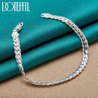 S925 Sterling Silver 6mm Flat Side Chain Bracelet 18-20cm Adjustable Lobster Clasp Anti-allergy Never Fade Minimalist Luxury Wedding Engagement Fine Jewelry Gift For Men Women