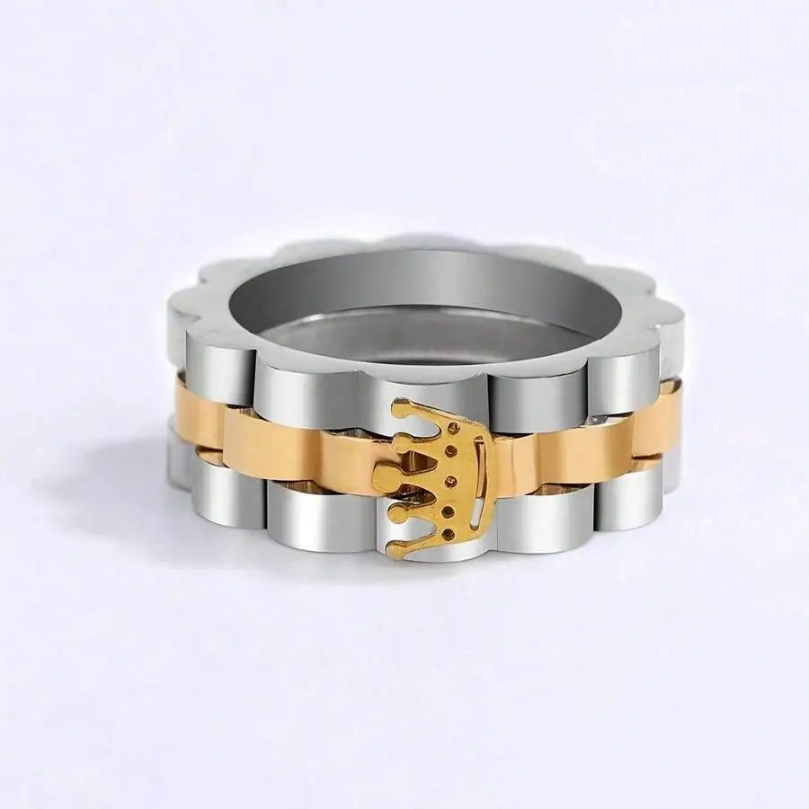 1pc Minimalist Golden Crown Stainless Steel Ring