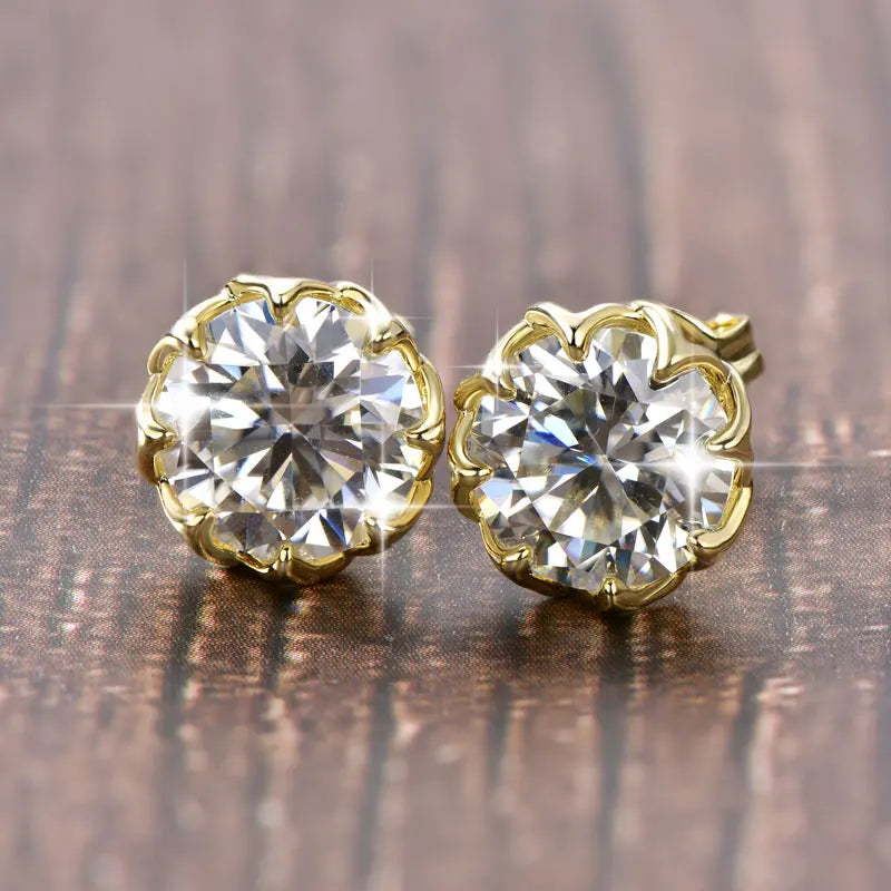 OXTAO Moissanite Circular Stud Earrings for Women 14K Gold Filled Flower Earring Fine Jewelry 6mm/8mm D Color Lab Diamond Gift