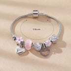 Love Heart Flower Glass Pendant Charm Bracelet Classic Pink White Crystal Stone Adjustable Bead Bracelet Silver Gold Color