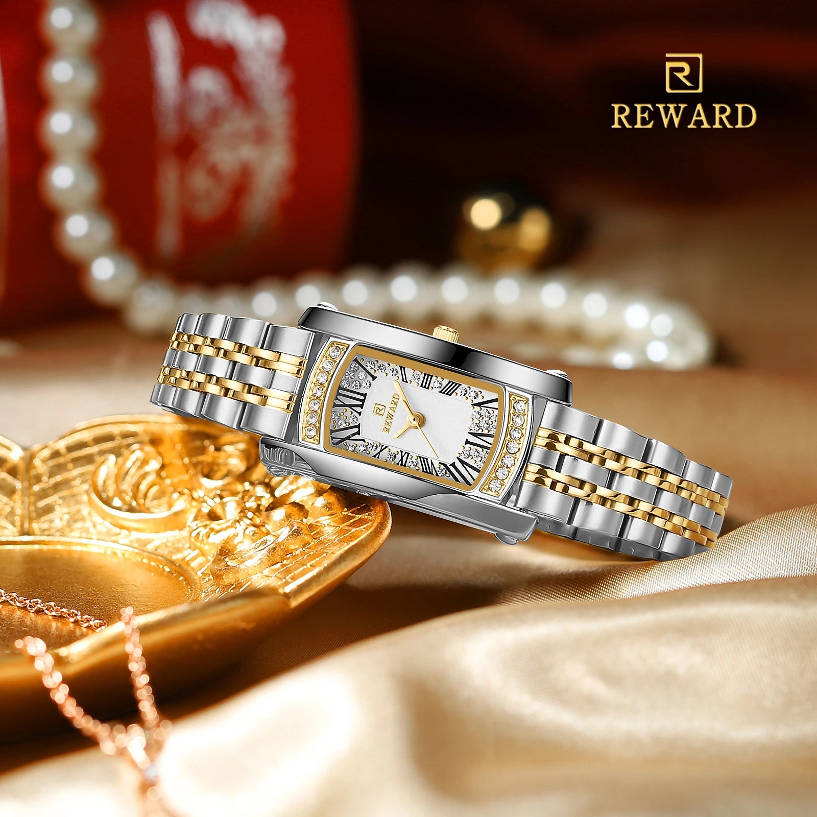 REWARD Luxury Woman Wristwatch Waterproof Luminous Date Diamond Dial Rectangle Watch For Ladies Quartz Women Watches mbzr