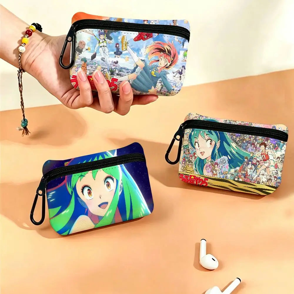 Classic Romantic Anime U-Urusei Y-Yatsura Oxford Coin Wallet Detachable Carabiner Hook Compact Storage Bag For Outdoor Shopping