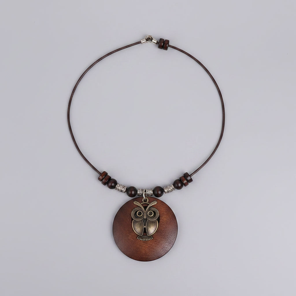Fashion New Personalized Retro Ethnic Style Beaded Wood Chip Owl Long Sweater Chain Necklace Female mbzr
