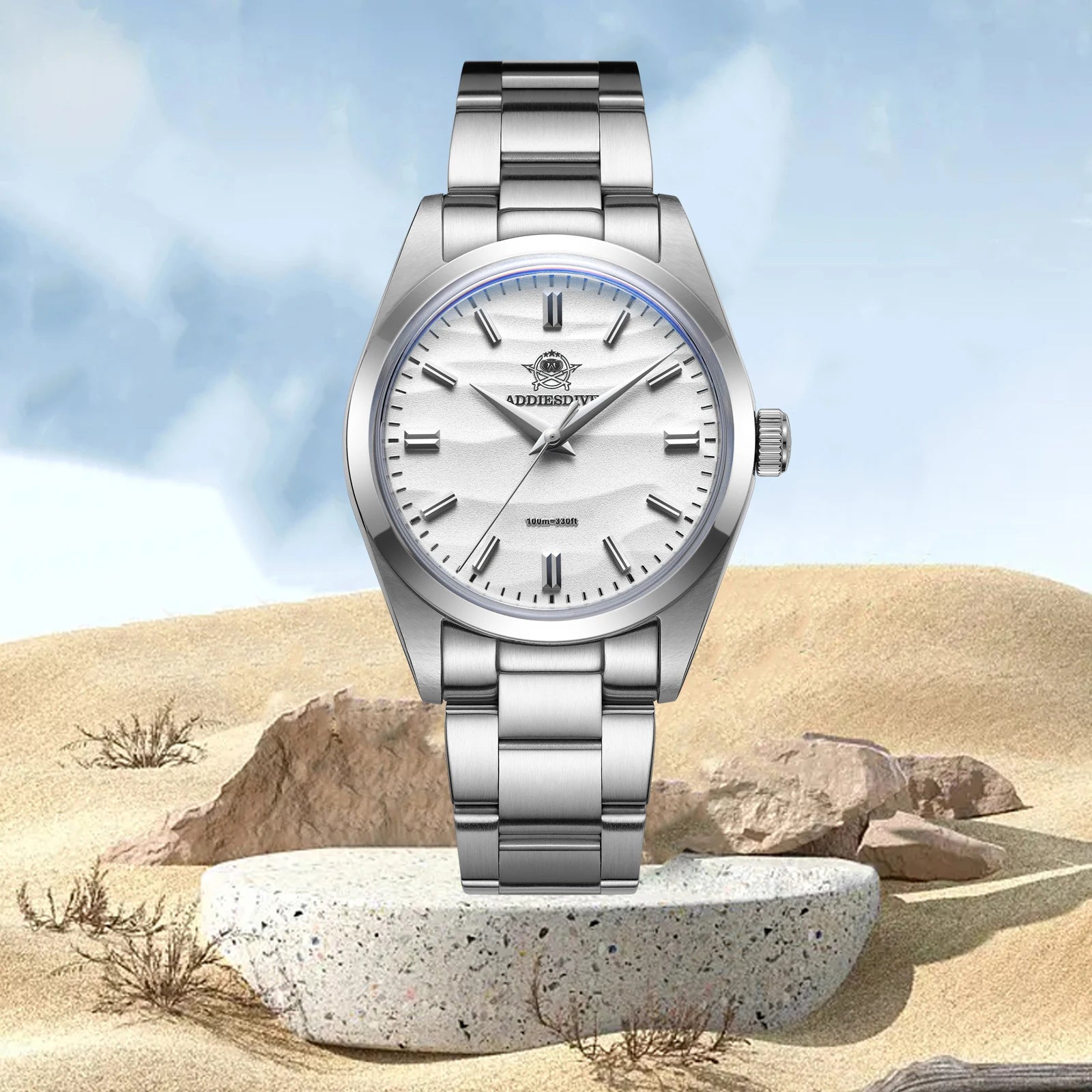 ADDIESDIVE Men's Quartz Wristwatch Bubble Mirror Glass 100M Waterproof 316L Stainless Steel Luxury Business Style Watches AD2030