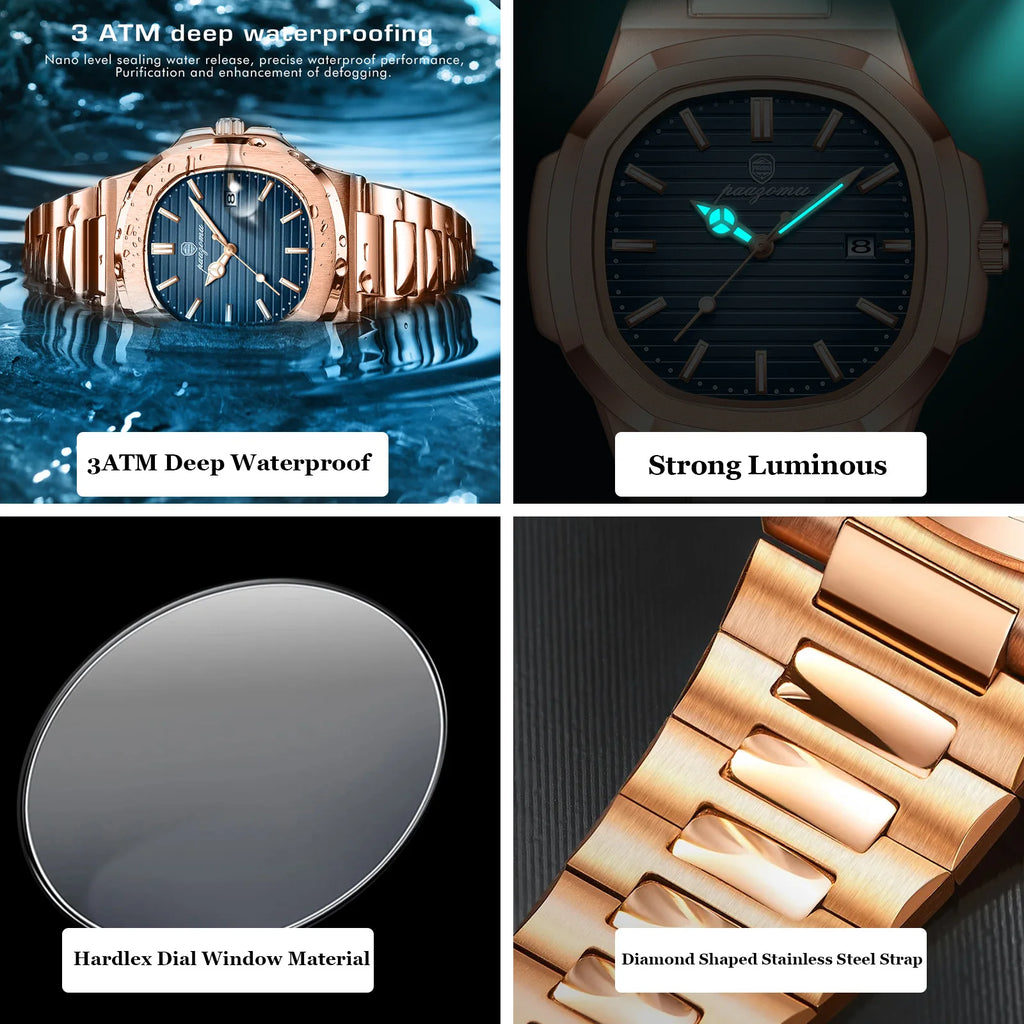 2026 New For Men Fashion Brand Male Watch Waterproof Luminous Stainless Steel Watches  Date Week Casual Quartz Men's Clock Reloj mbzr