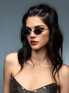 Retro Small Oval Metal Sunglasses For Women UV Protection Fashion Eyewear Outdoor Travel Beach