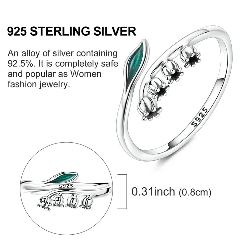 Lily Flower Mouth Ring Plant Series Elegant Minimalist 925 Silver Fine Jewelry mbzr