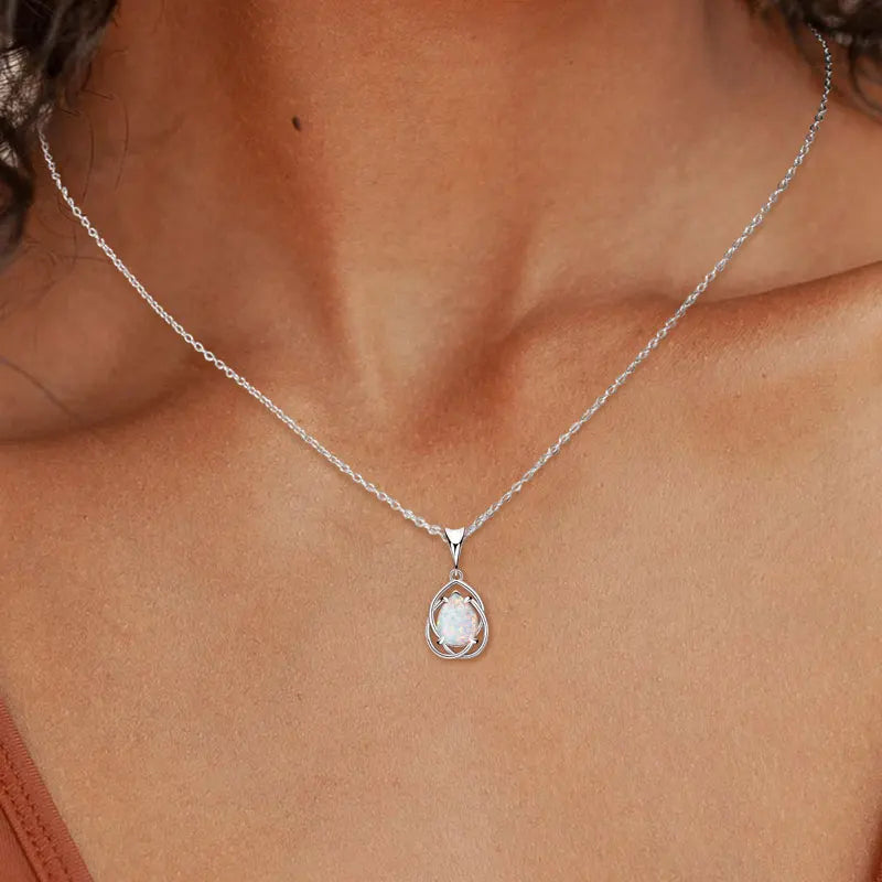 OXTAO White Opal Water Drop Necklace Bracelet Female Jewelry 925 Sterling Silver 7x10mm Pear Shape Cut Hollow Pendant Adjustable mbzr