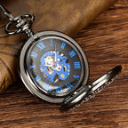 Mechanical Skeleton Pocket Watch with Roman Numerals, Classic Open Face Silver Fob Watch for Men Women
