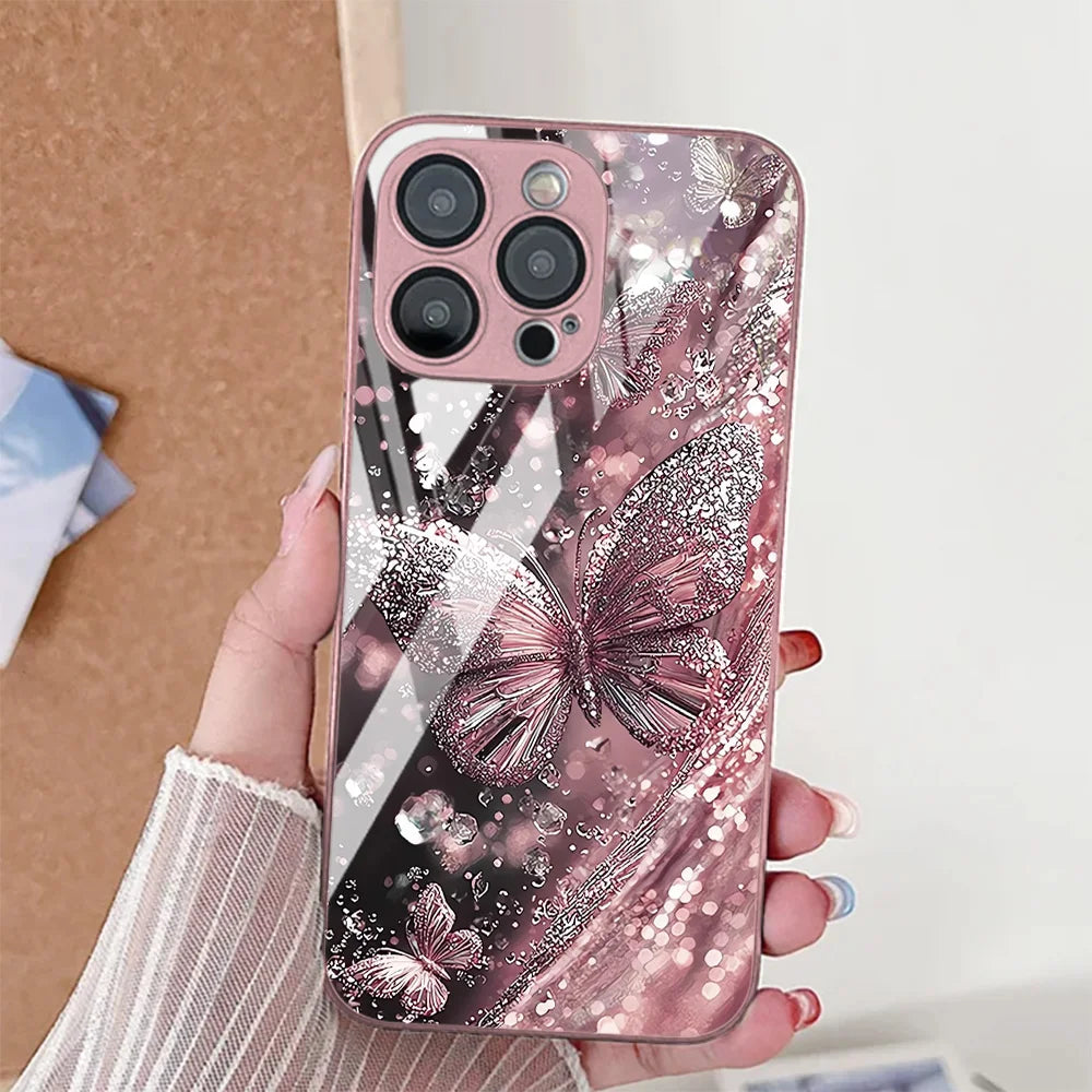 Butterfly Leopard Print Phone Case For iPhone 17 16 14 13 11 12 15 Pro Max Air 16E 8 7 Plus XR SE Tempered Glass Silicone Cover