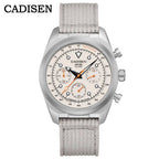 CADISEN Titanium TI-7 MULTISYNC New Moon Mens Watches Canvas Chronograph VK63 Men Gift AR Sapphire Luxury Quartz Watch For Man