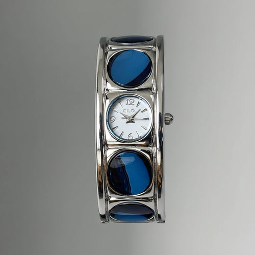 CILOA Bracelet Wristwatch Casual Quartz Watch Silver Blue Color Stainless Steel mbzr