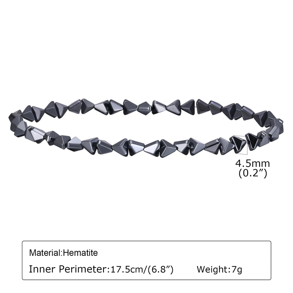 Vnox Stylish Black Triangle Beads Bracelets for Men Women Stretch Unisex Gallstone Handmade Hematite Wristband Jewelry