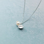 Sterling Silver Shell Pearl Crystal Clavicle Pendant Necklace
