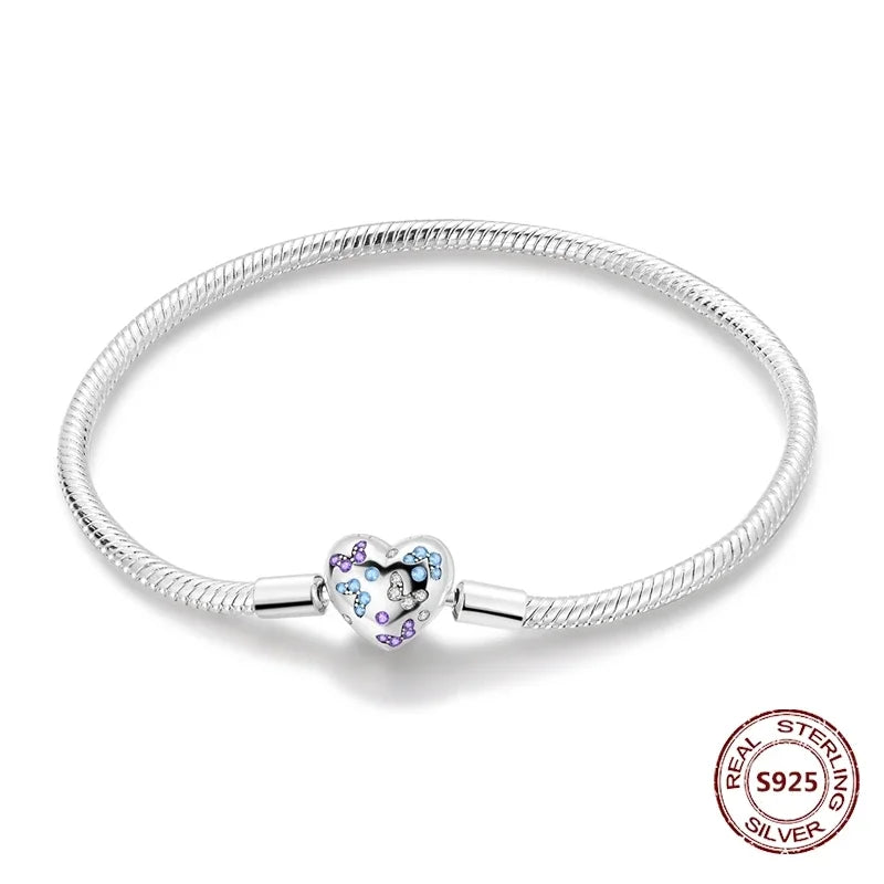 Silver 925 Bracelet Original Bracelets Colorful Zircon Heart Flower Cat Snake Chain For DIY Charms 17-20CM Luxury Jewelry Gifts mbzr