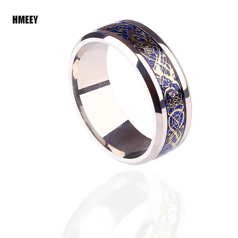 Fashion Men Gold Color Stainless Steel Celtic Dragon Ring Inlay Black Carbon Fiber Ring