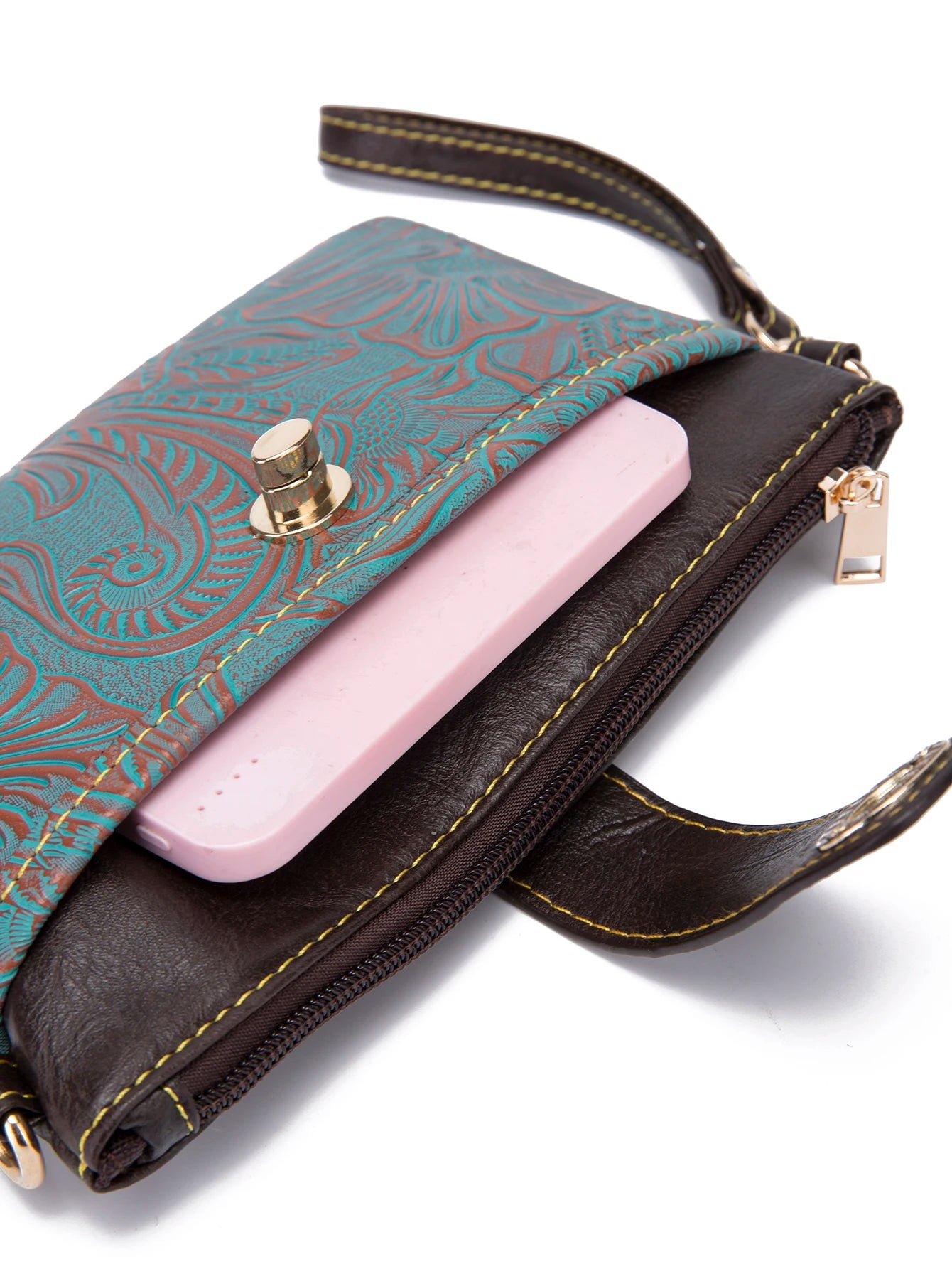 Floral Embossed Crossbody Bag for Women Multi Compartment Shoulder Purse With Removable Wristlet Strap Secure Turn Lock Zipper Closure Lightweight Portable Casual Satchel for Outdoor Hiking Camping Road Trip Daily Errands Wee mbzr