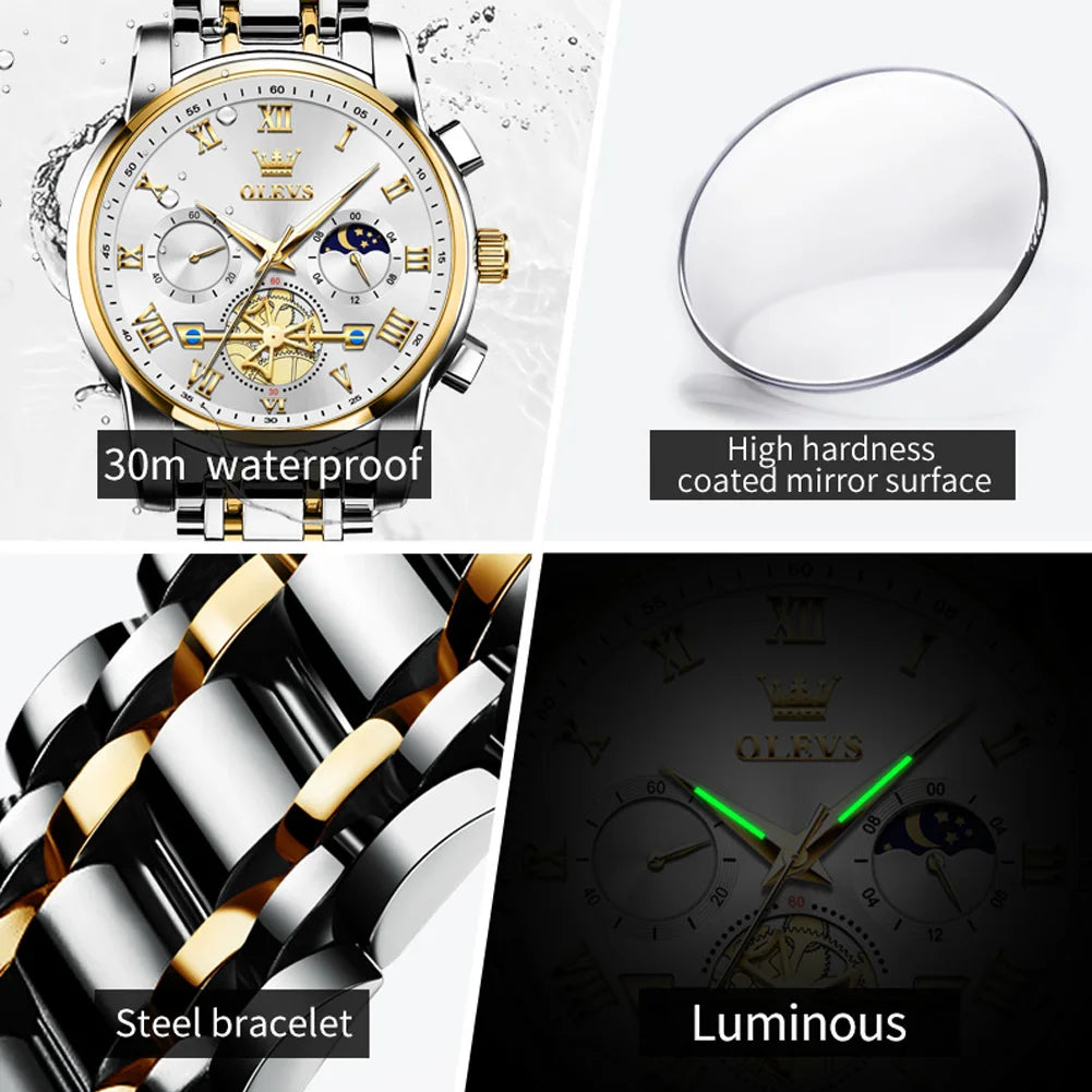 OLEVS 2859 Brand original authentic watches for man luxury Gift Box Steel band multifunctional quartz men's watch mbzr