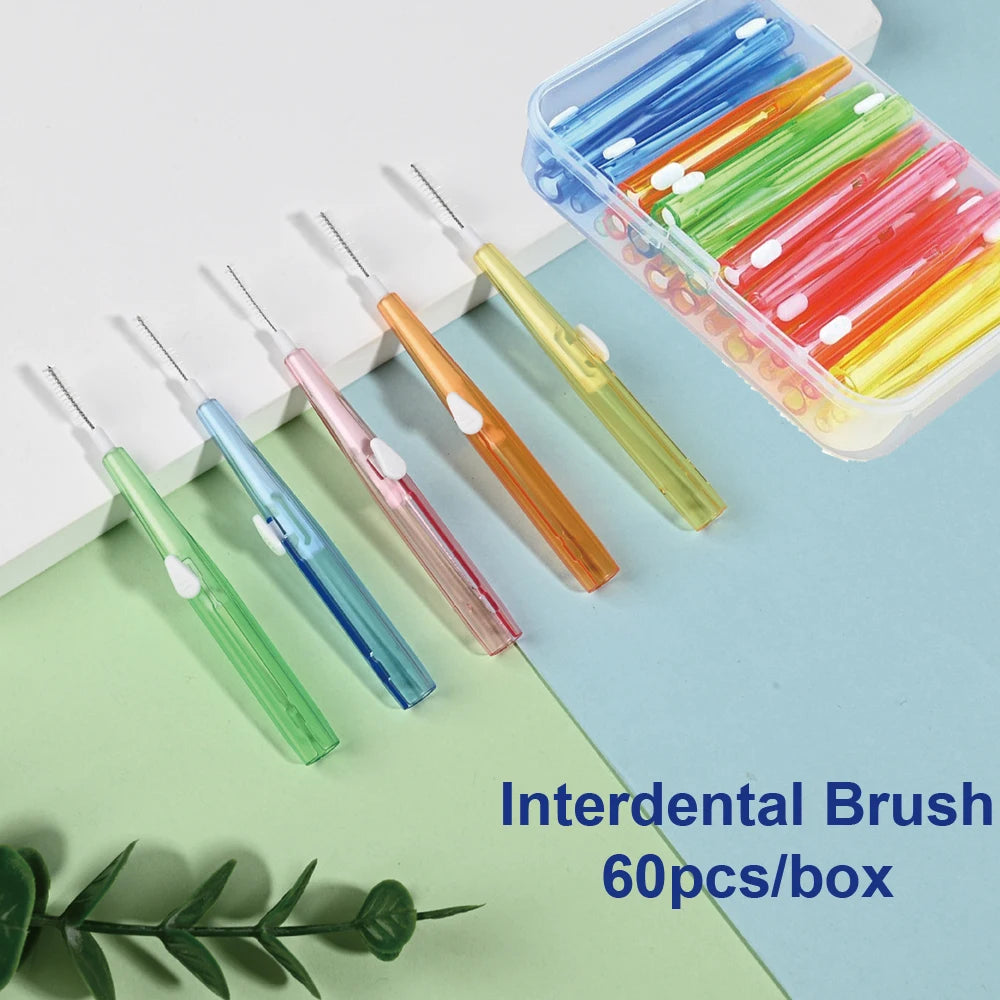 60pcs/box Interdental Brushes Dental Teeth Cleaning Orthodontics Oral Care Toothpick Dental Tool Floss Orthodontic Tooth Brush mbzr