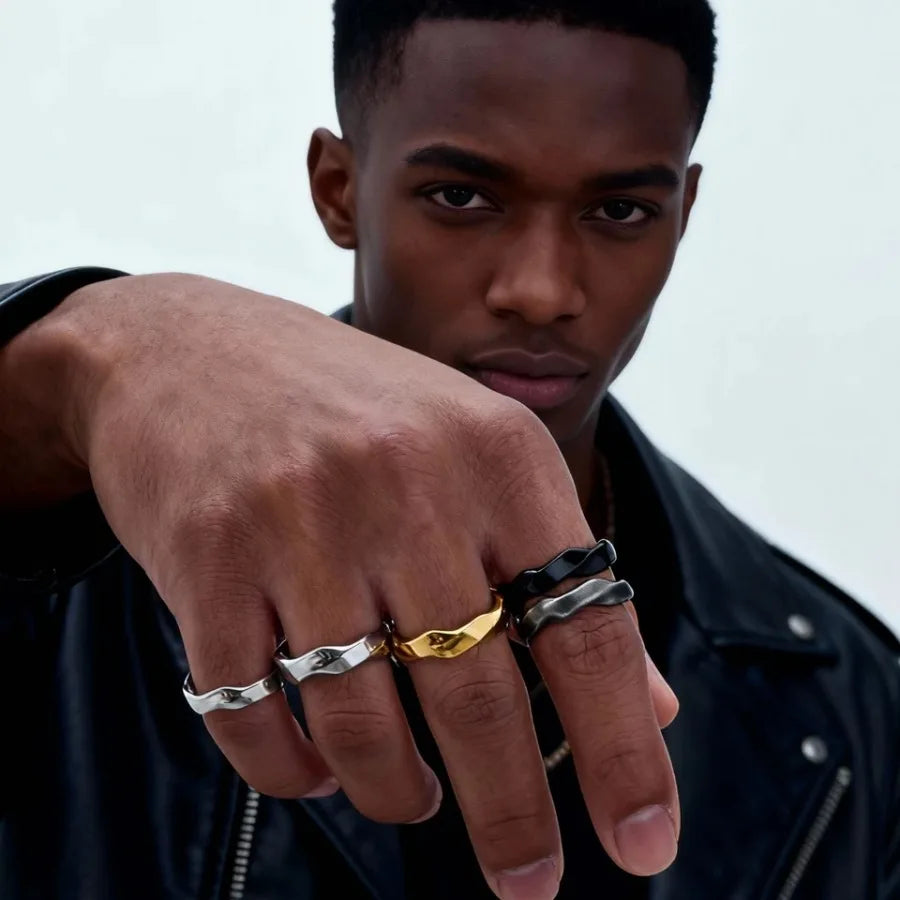 Classic Mobius Rings for Men Boys, Waterproof Stainless Steel Twist Finger Band, Vintage Love Eternity Jewelry Gift for Him Boy