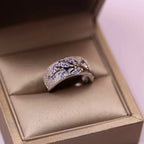 S925 Silver Plated Plum Blossom Ring for Women Classic Stainless Steel Diamond Inlay Oil Drawing Lady's Jewelry Size 6-11