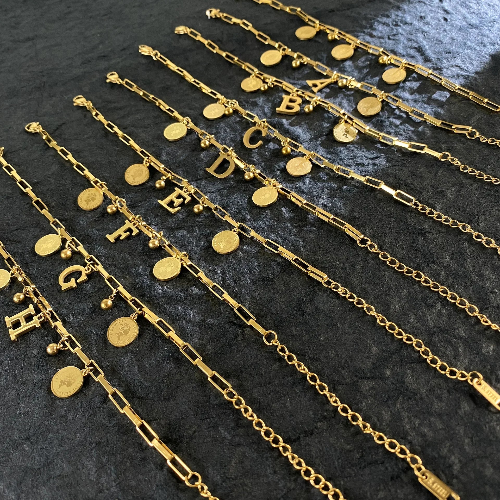 1pc Queen Coin Letter plated Stainless Steel Bracelet for Women Small Bell Pendant Adjustable Bracelet Classic Jewelry Gift