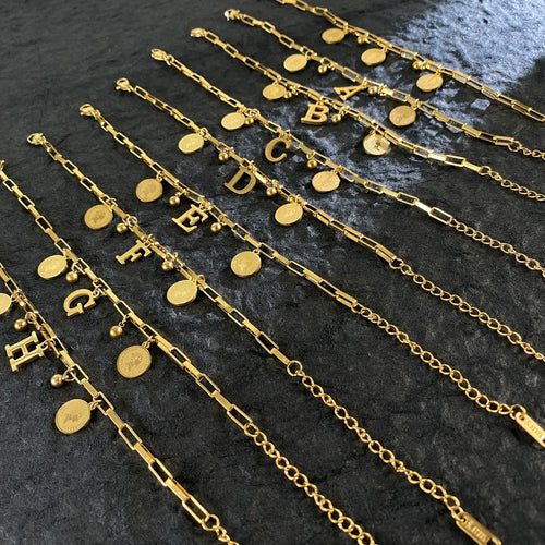 1pc Queen Coin Letter plated Stainless Steel Bracelet for Women Small Bell Pendant Adjustable Bracelet Classic Jewelry Gift