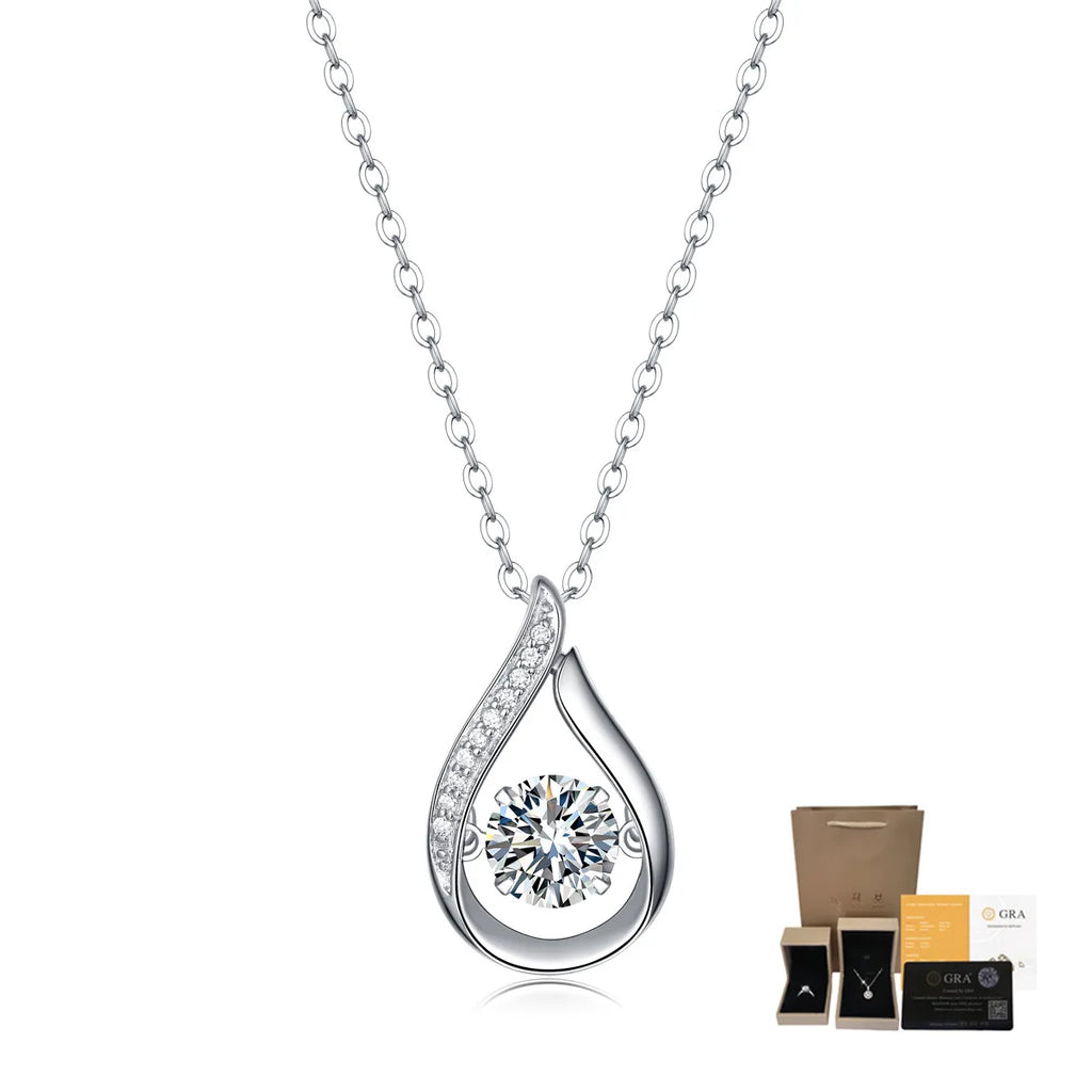 925 Sterling Silver Teardrop Shape Moissanite Pendant Necklace for Women, Round Brilliant Cut Center Stone Dainty Water Drop Charm Chain, Elegant Wedding Bridal Jewelry, Valentine's Day Anniversary Birthday Proposal Gift for