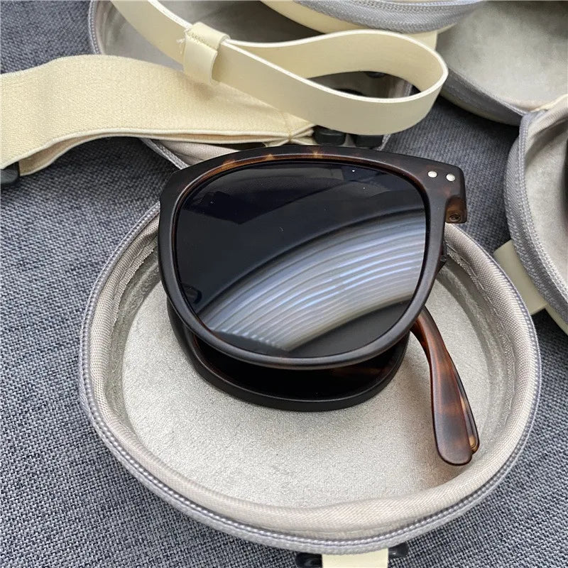 Foldable Sunglasses Square Frame UV Protection for Women Portable Folding Driving Sun Glasses Compact Travel Outdoor Eyewear