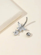 Rhinestone Butterfly Navel Belly Ring Stainless Steel Body Jewelry For Adults