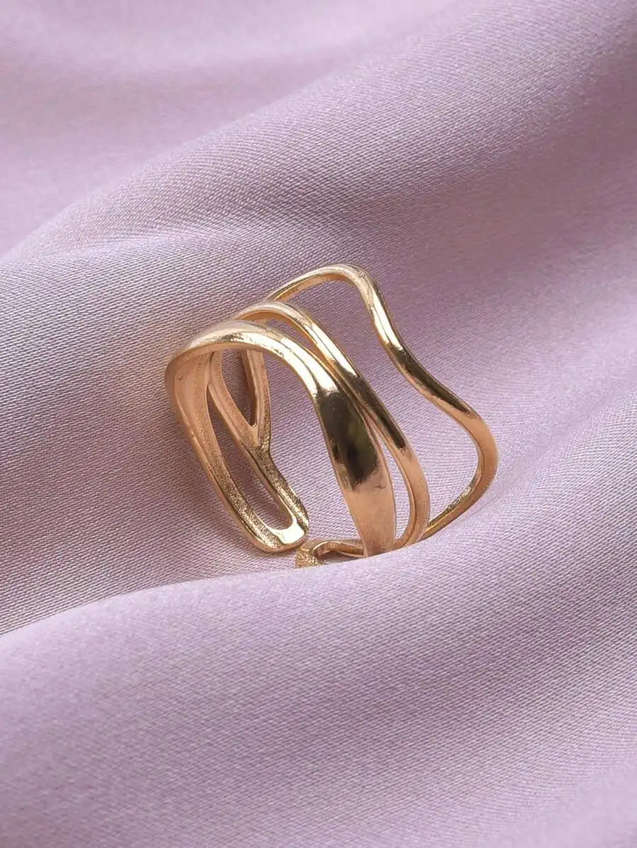 304 Stainless Steel Minimalist Ins Style Wave Design Ring, #9 Adjustable Open Cuff Hydraulic Ring, Unisex Cold Tone Diy Jewelry