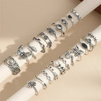 Best Selling 21-Piece Vintage Distressed Ring Set, Dark Style Butterfly & Flower Rings, Edgy Minimalist Accessory Gift mbzr