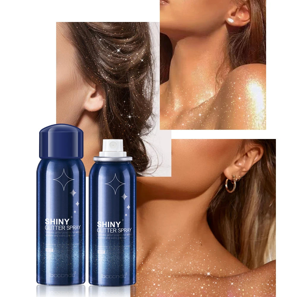 60ml Shiny Silver Glitter Spray High Gloss Glitter Powder Spray Waterproof Shiny Powder Makeup for Body Face Highlight Makeup mbzr