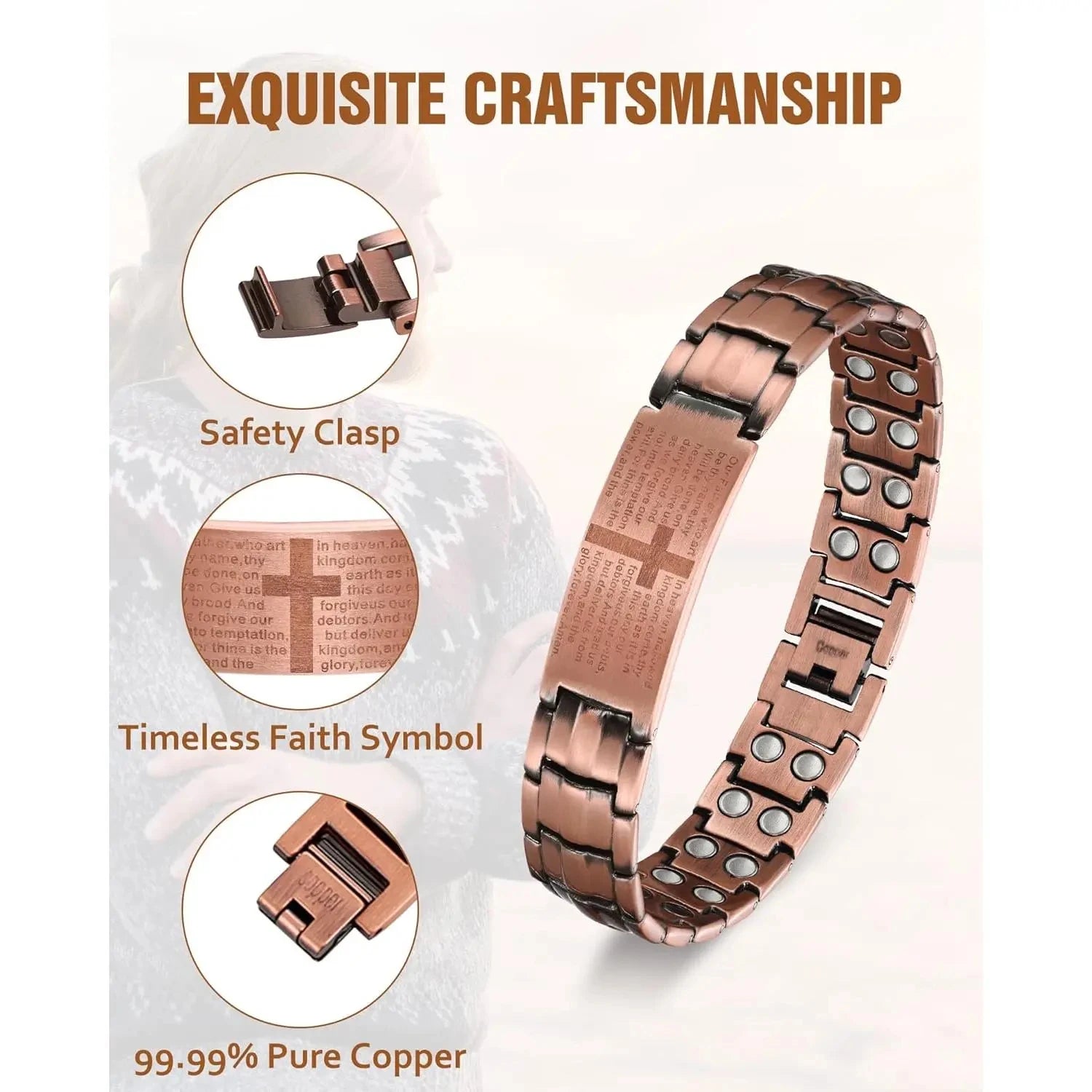 Men's Copper Magnetic Watch Chain, Super Strong Cross Watch Chain, Men's Copper Watch Chain Magnetic Watch Chain 99.99% Pure Copper Watch Chain , Suitable for Fathers, Partners, Christmas, Spring Festival/friends, Birthdays,