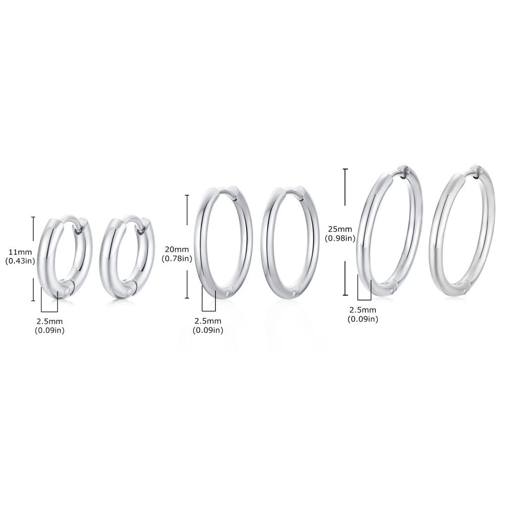 Classic Stainless Steel Hoop Earring for Men Boys,Anti Allergy Metal Huggies Hoop Earring,Simple Male Stacked Earring Jewelry