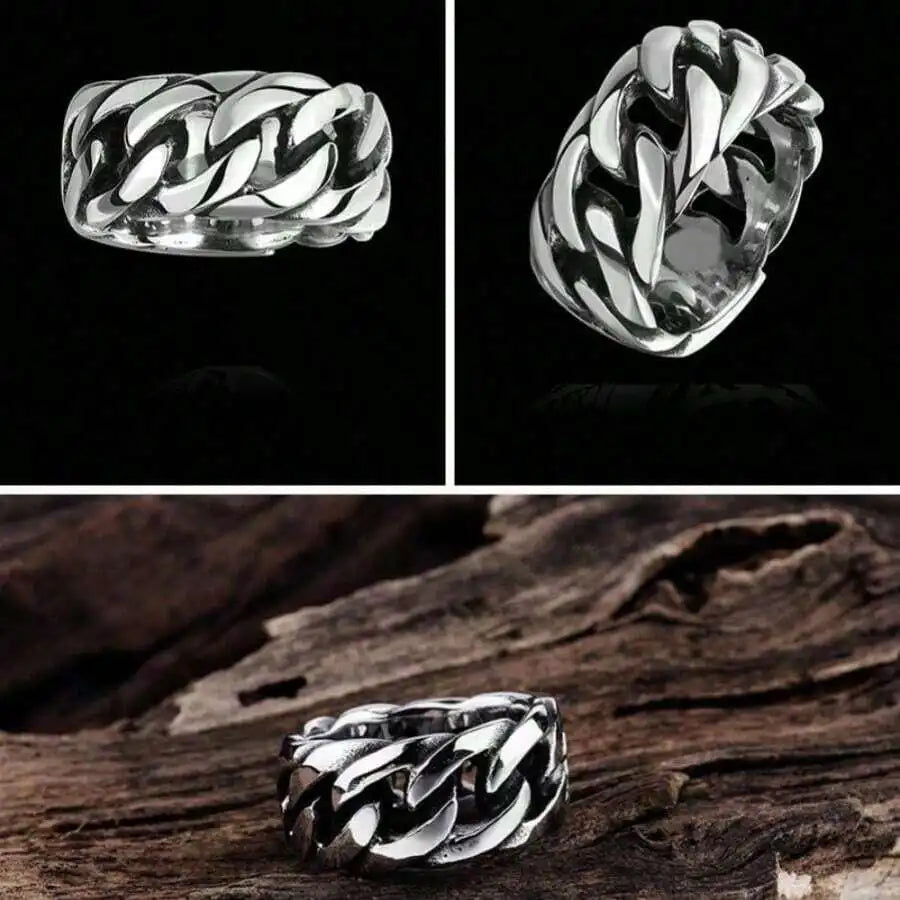 1pc Chain Stainless Steel Ring, Unisex Fashion Jewelry Accessory