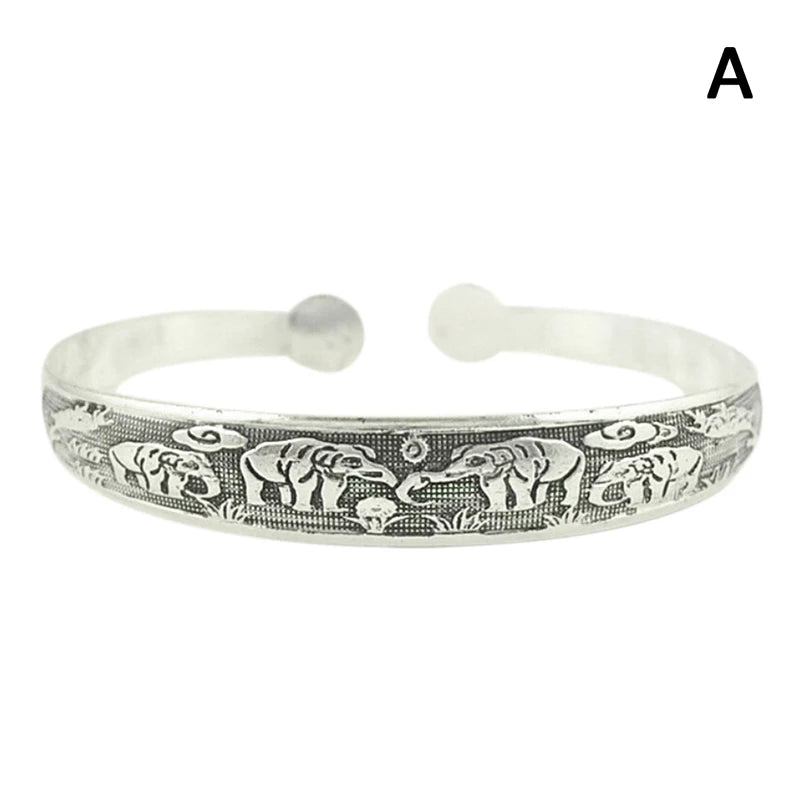 Retro Opening  Bracelet Jewelry Vintage Tibetan Silver Totem Carved Bangle Cuff