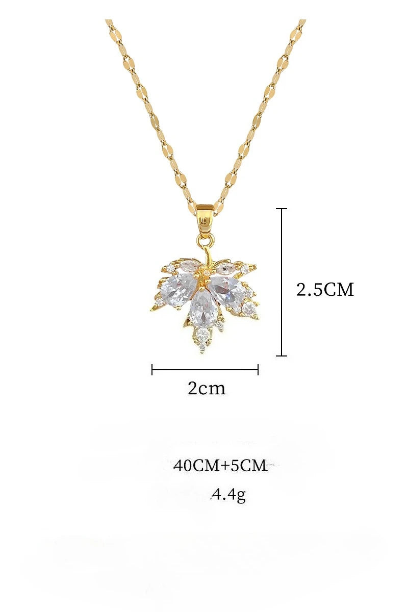 3pcs Micro Paved Maple Leaf Full Rhinestone Jewelry Set, Luxury Elegant Unique Earrings Necklace Combo for Women Wedding Party Banquet