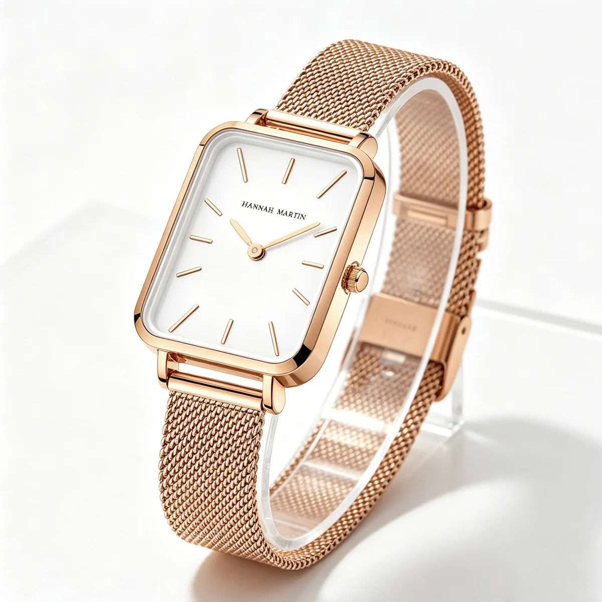 Women Quartz Watches 34mm Rose Gold Minimalist Stainless Steel Mesh Clock 3Bar Waterproof Suitable Daily Wear Jewelry Decoration mbzr