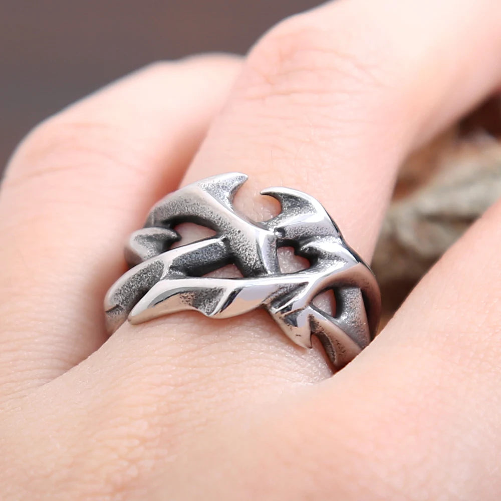 Fashion Vintage Hollow Out Design Crown of Thorns Rings for Men Women Stainless Steel Punk Biker Wedding Party Gifts Wholesale