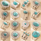 1pc Stainless Steel Boho Turquoise Open Finger Rings Trendy Adjustable Women Multi Layers Stackable
