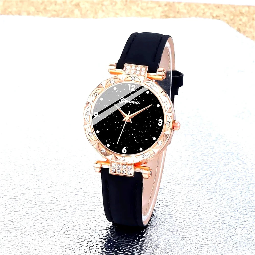 Womens Watches 5Pcs Set Luxury Rhinestone Women Fashion Elegant Wristwatch Quartz Watch For Girl WristWatch Bracelet Gift mbzr